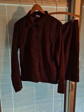 Vintage Brown Textured Button Jacket XL With Matching Skirt L
